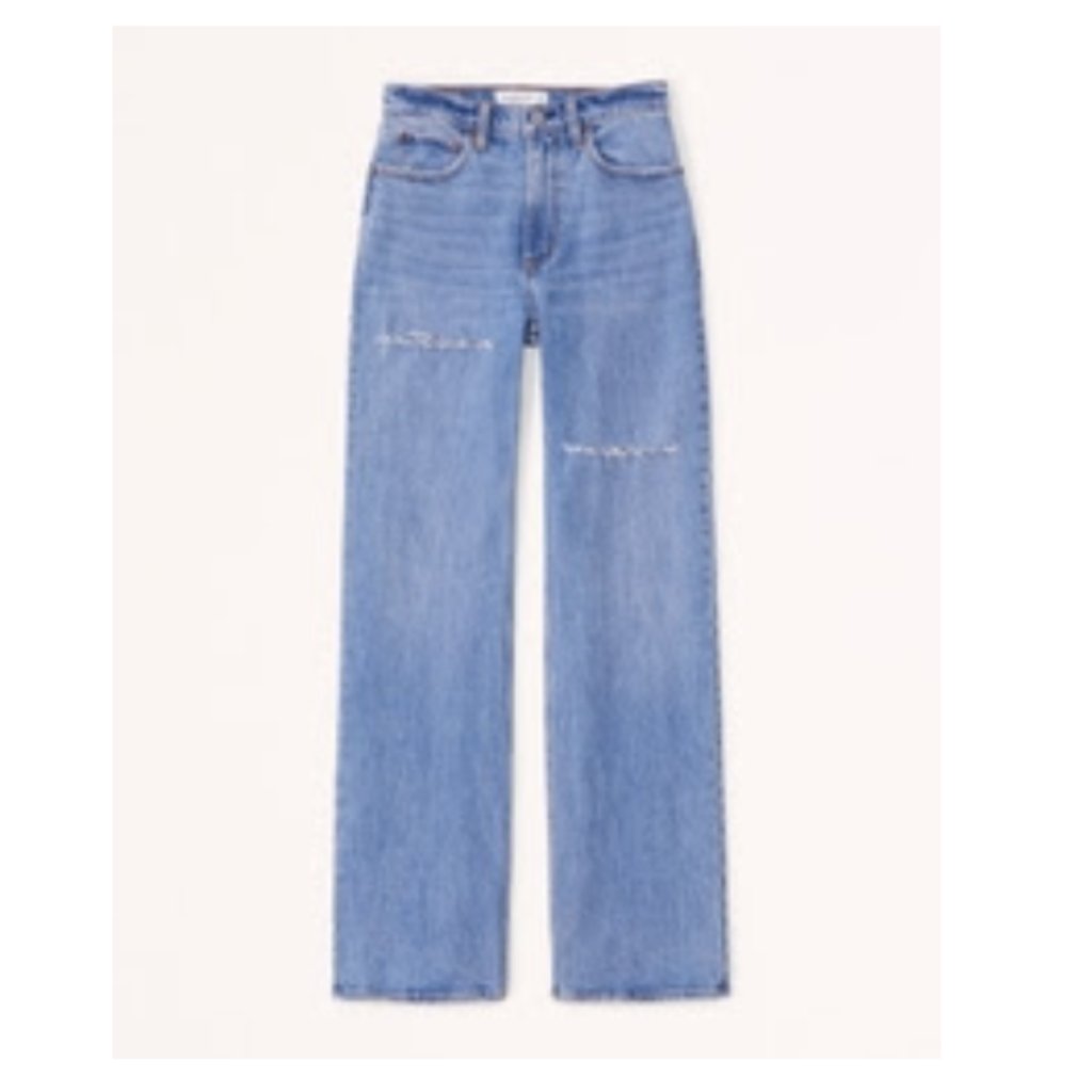 Abercrombie Women's High Rise 90s Relaxed Jean, Medium Destroy, 25 Reg
